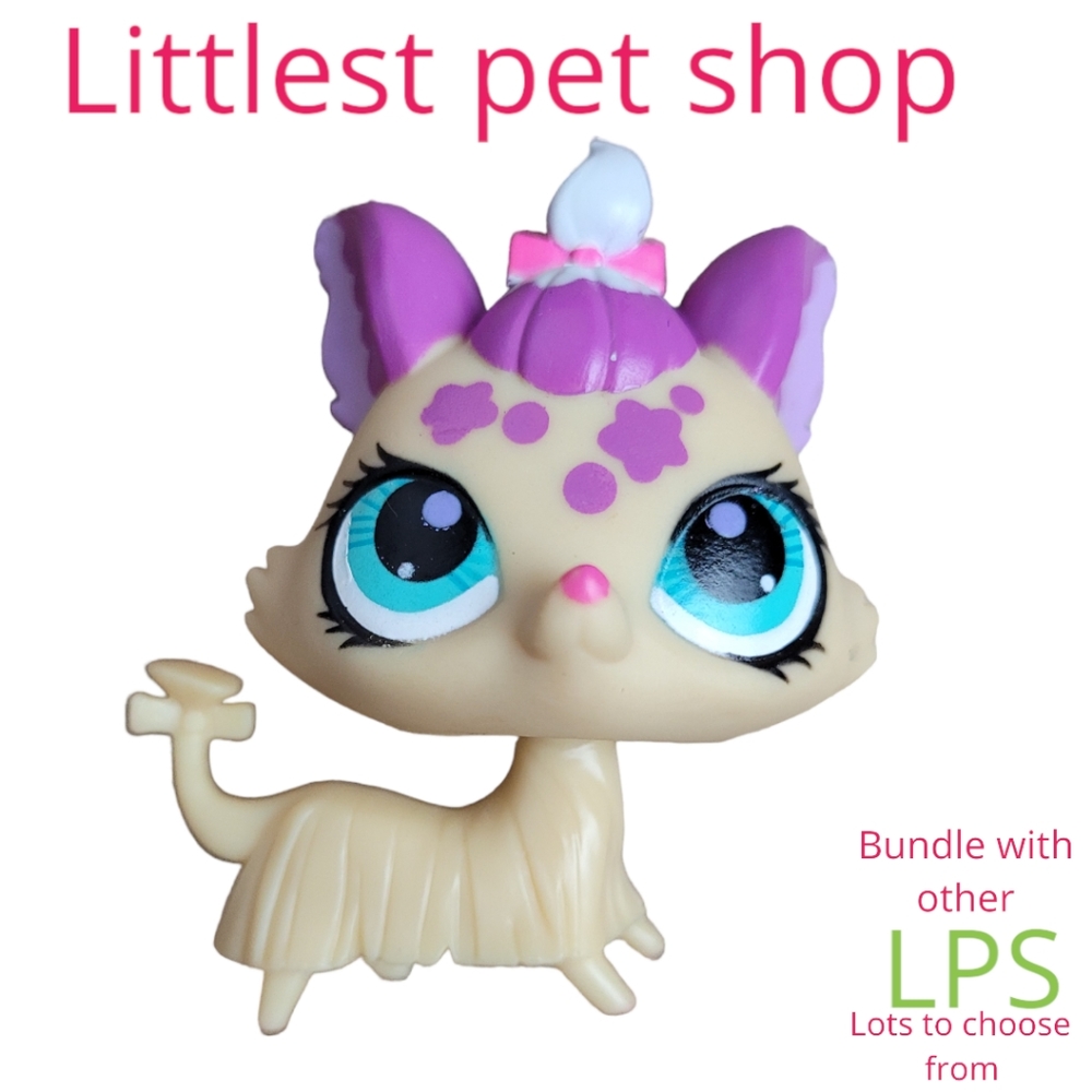 Hasbro Littlest Pet Shop cream purple star dog blue eyes collectible toy rare